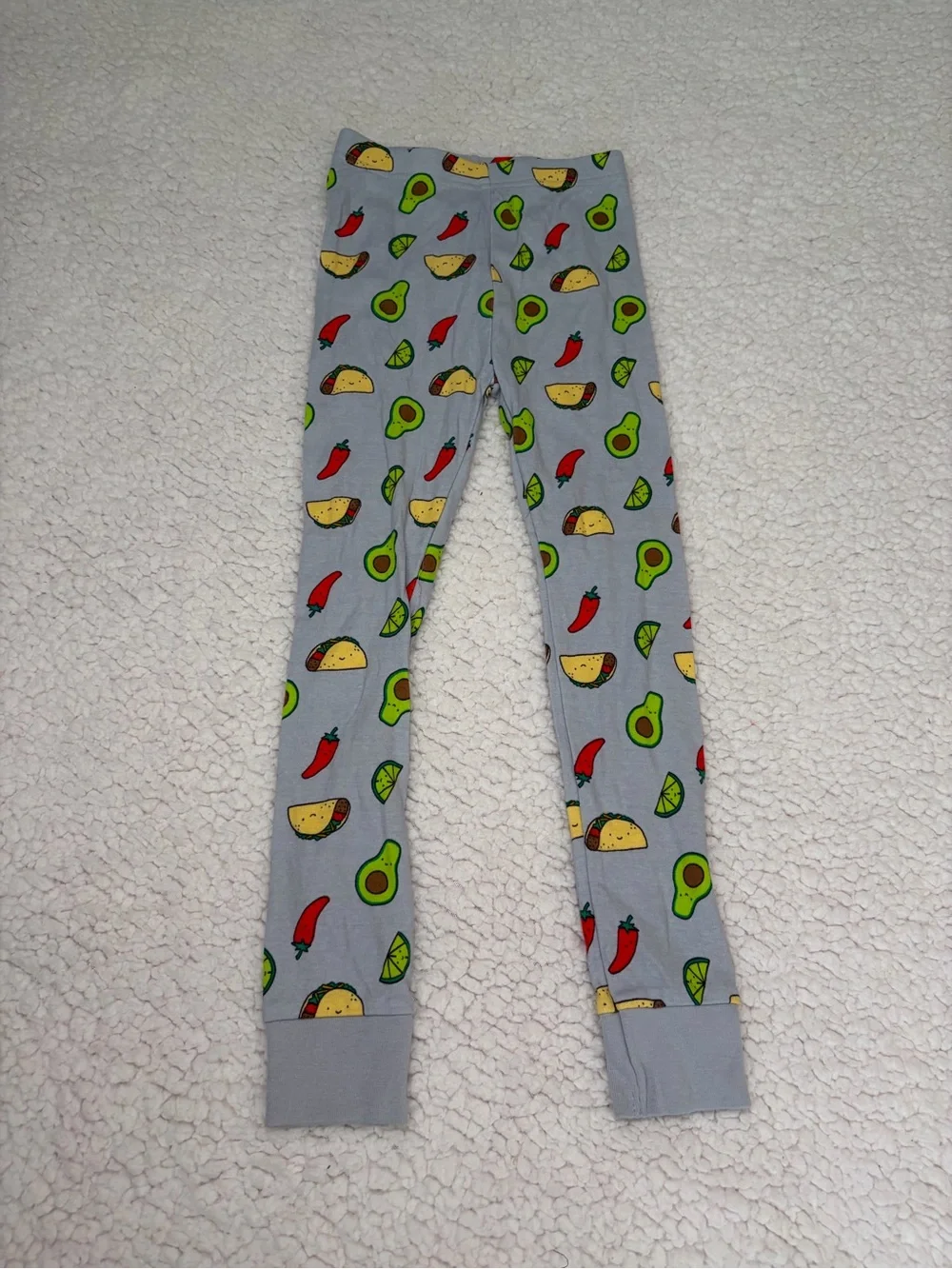 Kids Gray Leggings with Avocado & Taco Print